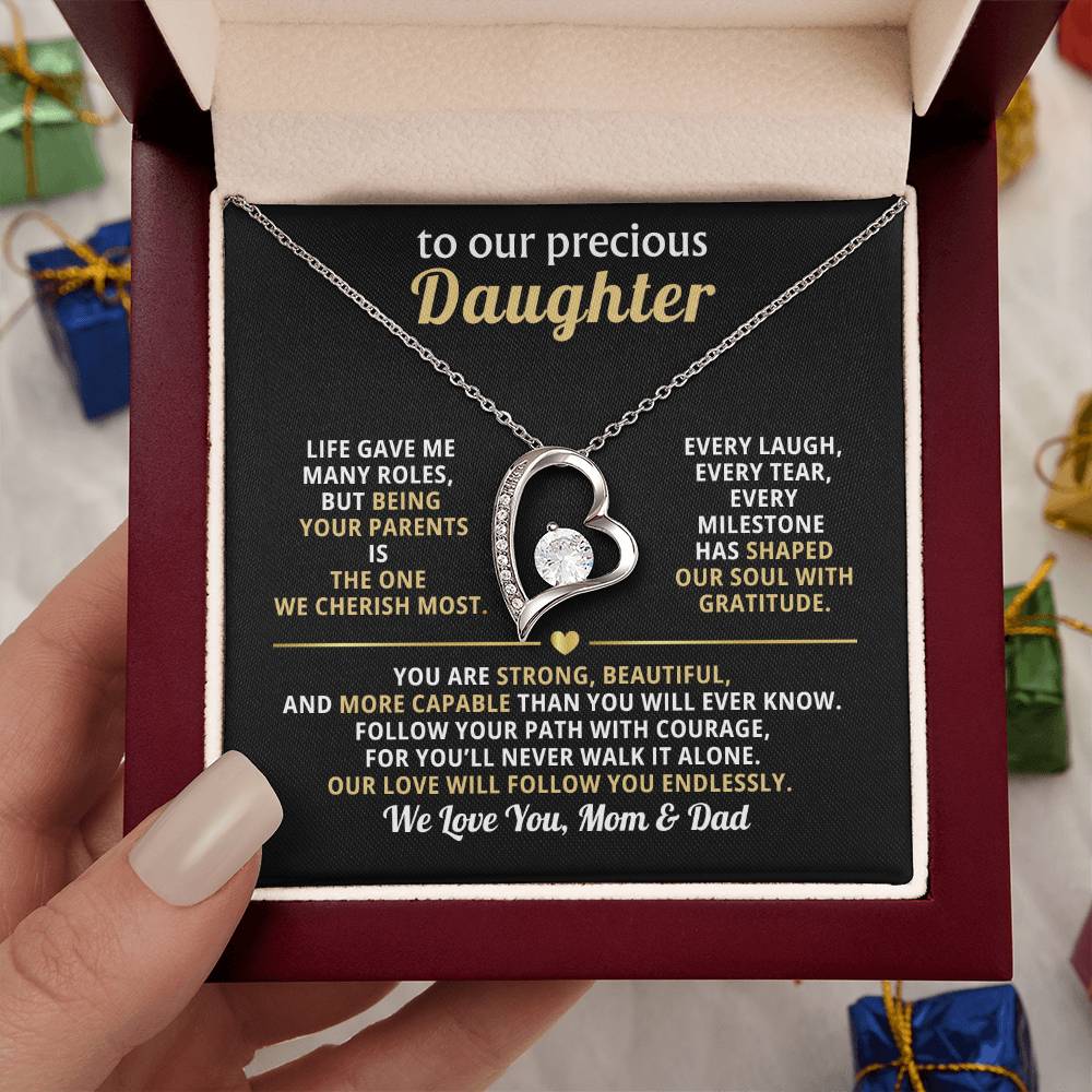 To My Precious Daughter, Love You Endlessly (Heart Necklace)-Mom & Dad