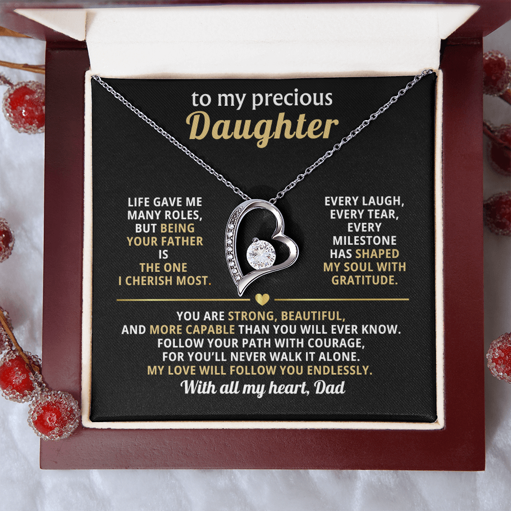 To My Precious Daughter, Love You Endlessly (Heart Necklace)-Dad