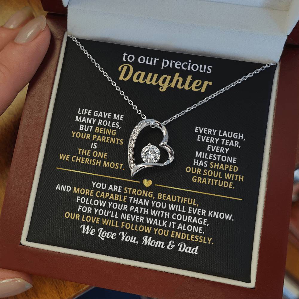 To My Precious Daughter, Love You Endlessly (Heart Necklace)-Mom & Dad