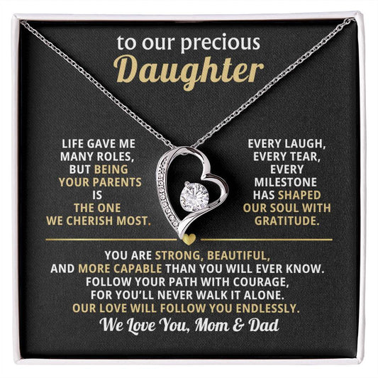 To My Precious Daughter, Love You Endlessly (Heart Necklace)-Mom & Dad
