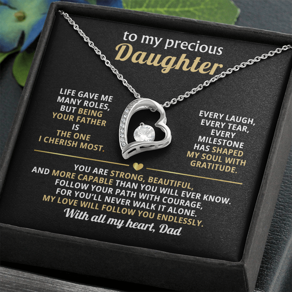 To My Precious Daughter, Love You Endlessly (Heart Necklace)-Dad
