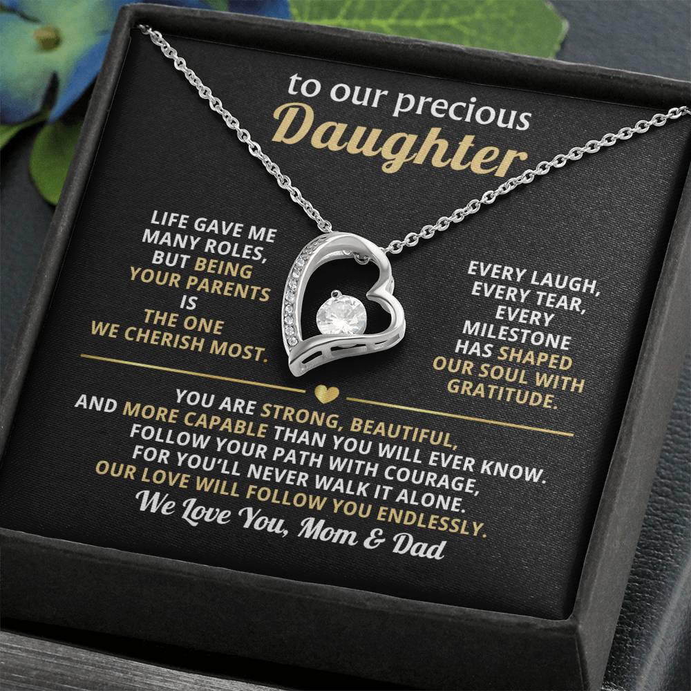To My Precious Daughter, Love You Endlessly (Heart Necklace)-Mom & Dad