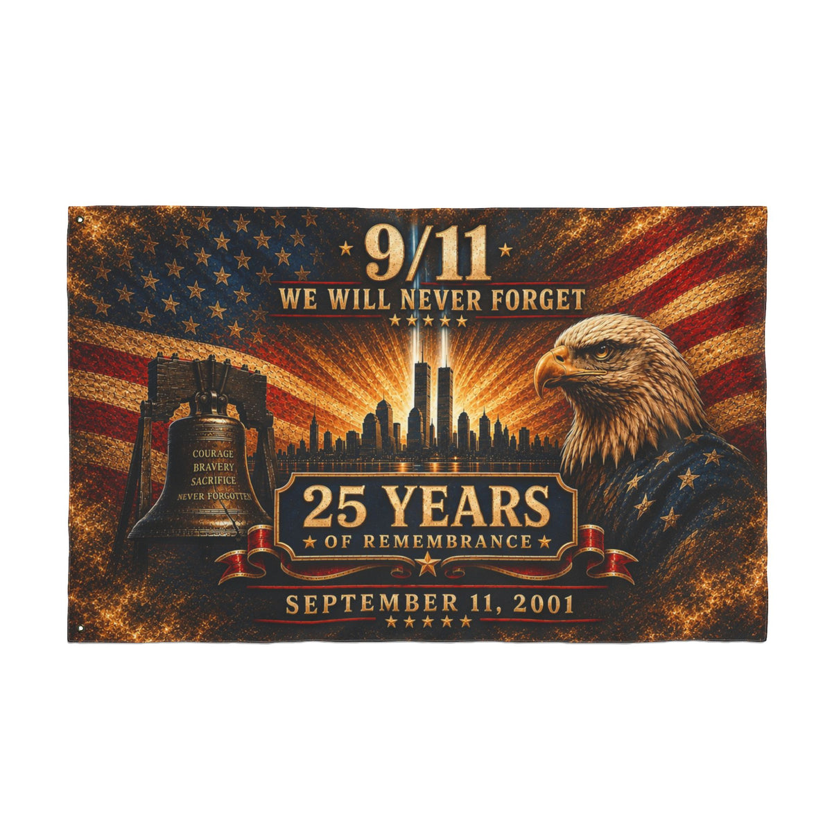9/11 25th Anniversary Memorial House Flag — Golden Tribute