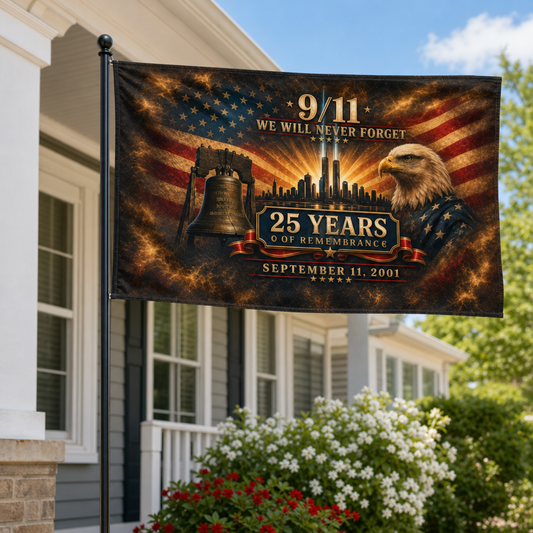 9/11 25th Anniversary Memorial House Flag — Golden Tribute