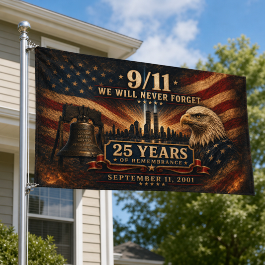 9/11 25th Anniversary Memorial House Flag — Skyline Rising Light