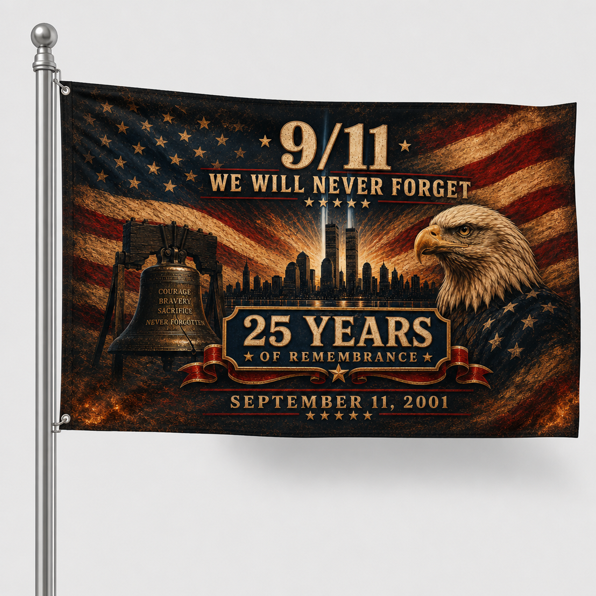 9/11 25th Anniversary Memorial House Flag — Skyline Rising Light