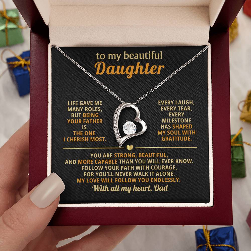 To My Beautiful Daughter, Follow Your Path with Courage (Keepsake Heart Necklace) - Dad