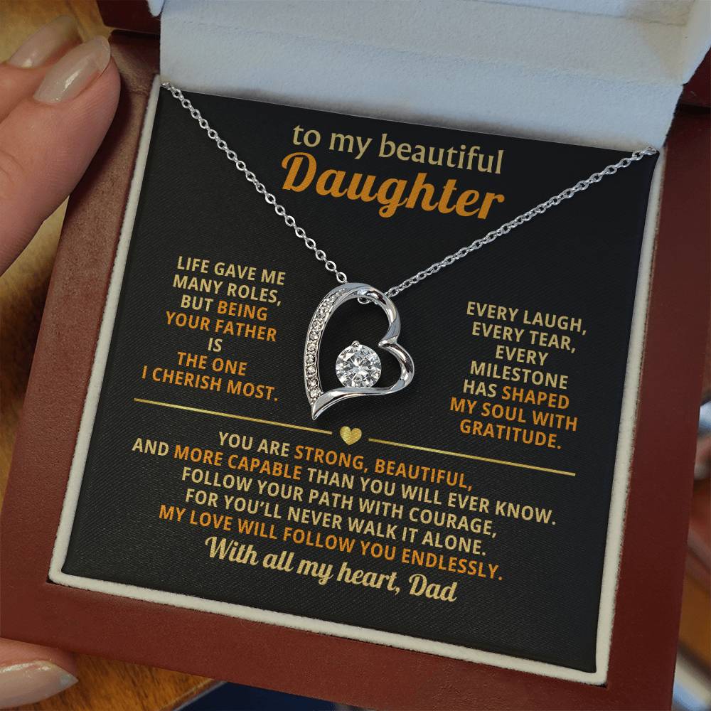 To My Beautiful Daughter, Follow Your Path with Courage (Keepsake Heart Necklace) - Dad