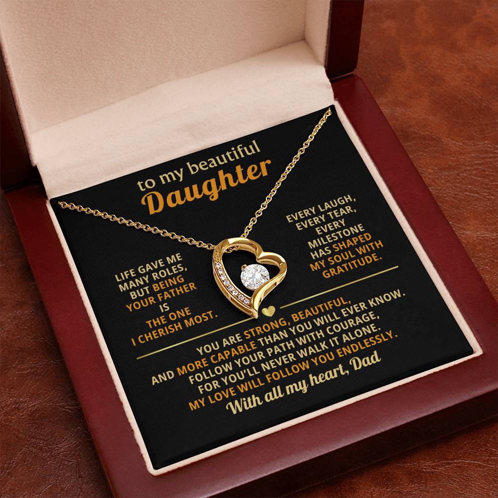 To My Beautiful Daughter, Follow Your Path with Courage (Keepsake Heart Necklace) - Dad