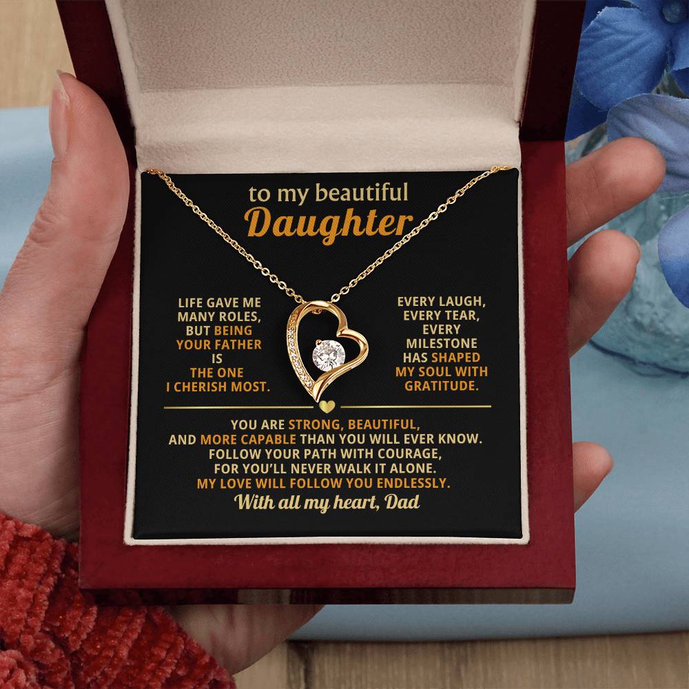 To My Beautiful Daughter, Follow Your Path with Courage (Keepsake Heart Necklace) - Dad